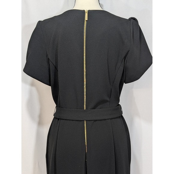 Calvin Klein Black Short Sleeve Jumpsuit Tie Waist Gold Back Zip Size 12 - Picture 5 of 11